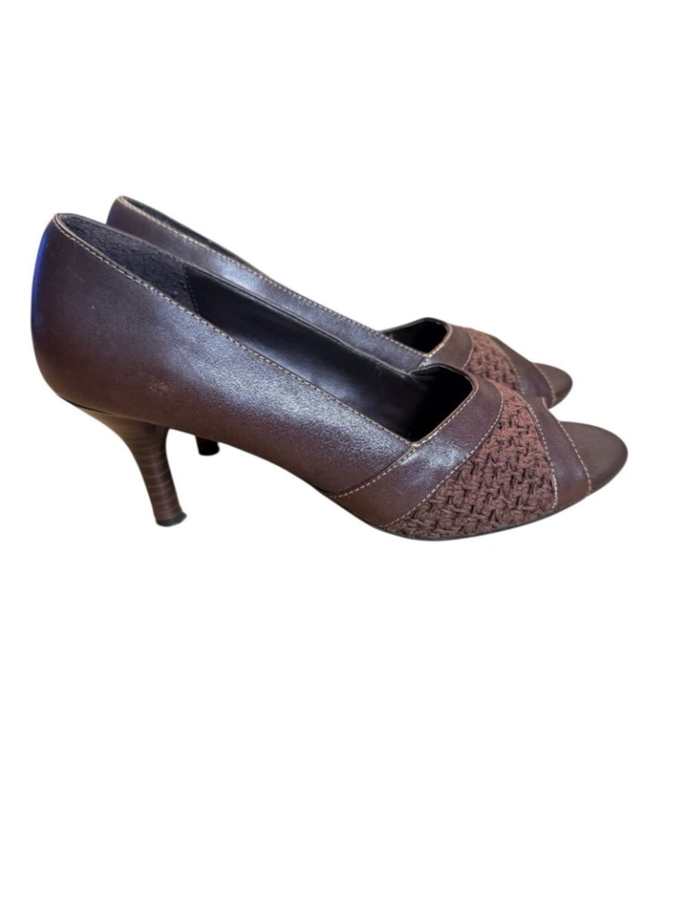 Hillard & Hanson Women's Brown Leather Open Toe Heels Size 8.5 - Picture 3 of 6